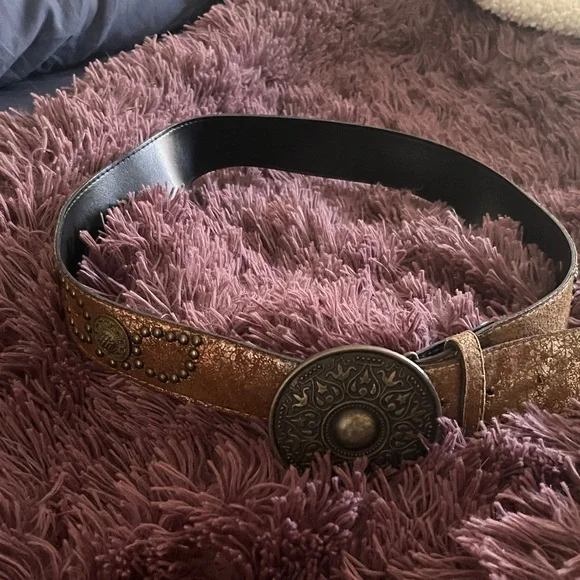 🚨 🥷 Burnished bronze look Belt with metallic look Buckle - Picture 2 of 6